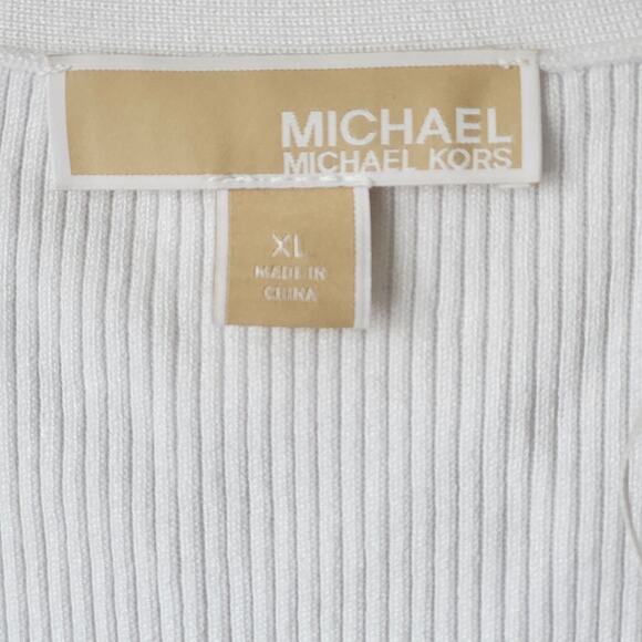 Michael Kors Ribbed Knit V Neck Fitted Button Up Cardigan White XL A0054 - Picture 3 of 6